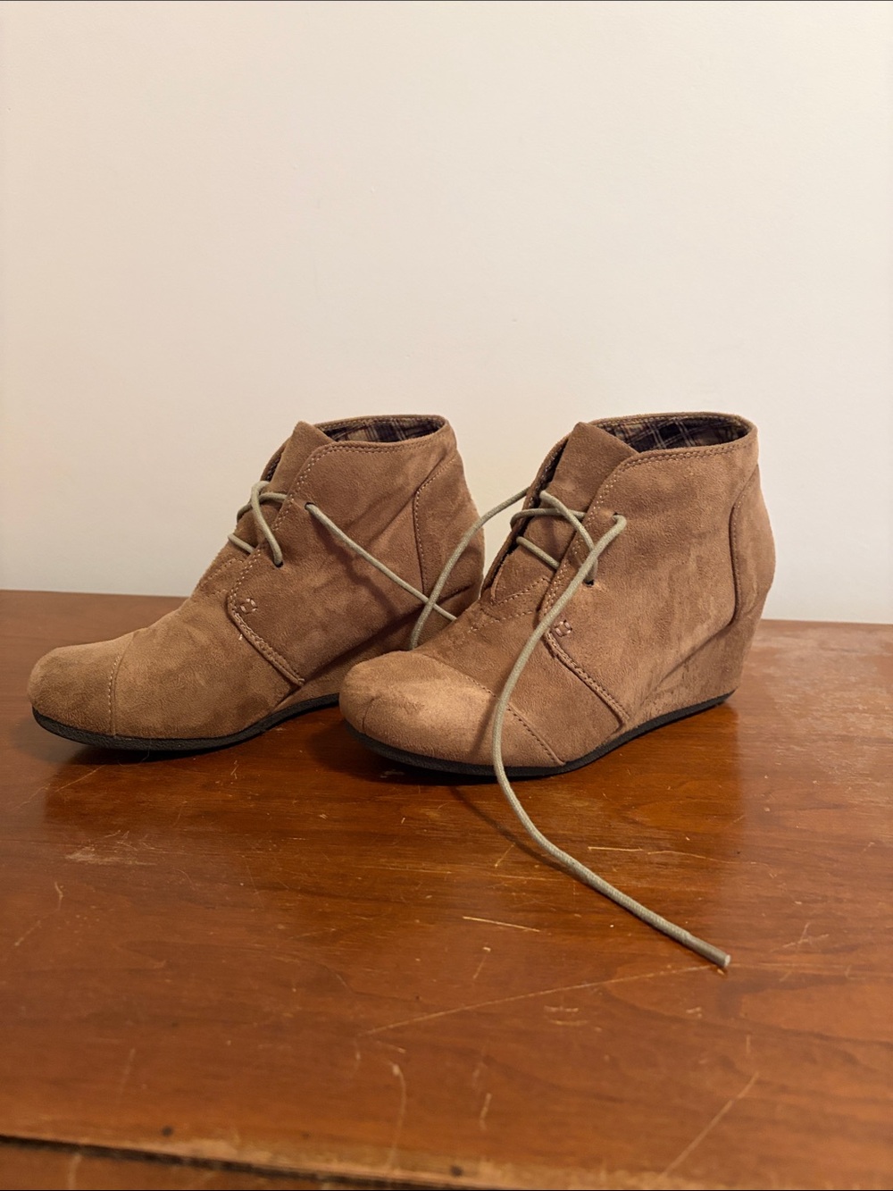 Women's Taupe Suede Wedge Ankle Boots